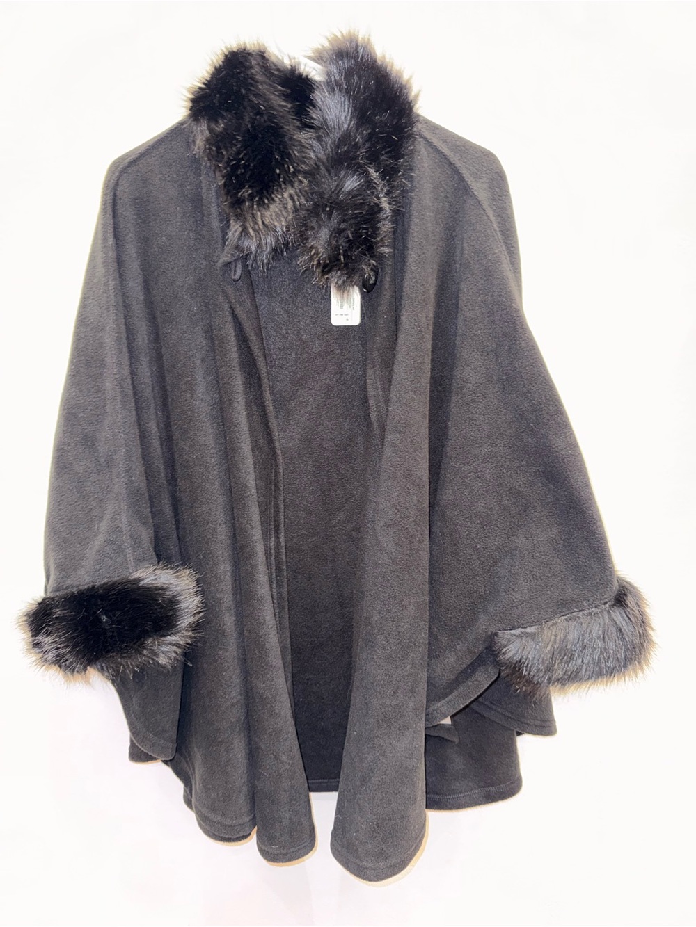 Soft Surroundings Black Faux Fur Trim Open-Front Cape